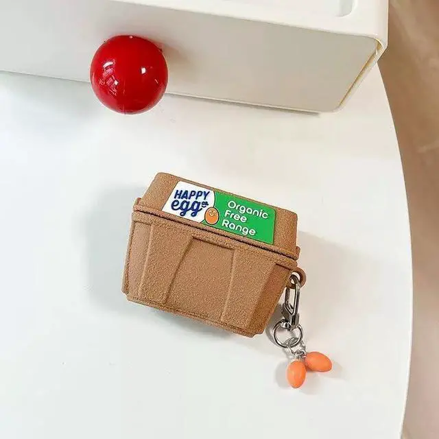 Alt view image 6 of 7 - Cute 3D Egg Box Case for AirPods 4, Funny Cartoon Silicone Shockproof Cover with Keychain for Men Women Girls Boys (Egg Box)