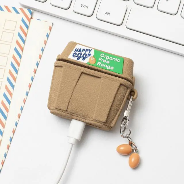 Alt view image 5 of 7 - Cute 3D Egg Box Case for AirPods 4, Funny Cartoon Silicone Shockproof Cover with Keychain for Men Women Girls Boys (Egg Box)