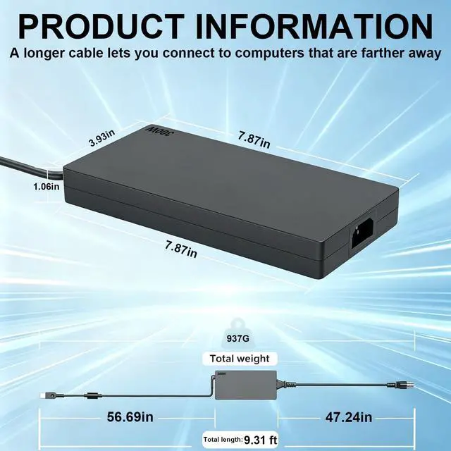 Alt view image 7 of 7 - 300W Gaming Laptop Charger for Lenovo Legion IdeaPad LOQ AC Adapter | Compatible with Lenovo IdeaPad Y900, ThinkPad P72 P51 P15, LOQ 15 17, ADL300SLC3A SA10R16956 5A10W86289 Power Supply Cord