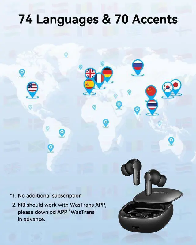 Alt view image 4 of 6 - M3 3 in 1 Translation Earbuds, 144 Languages Translator Earbuds Real Time, Offline Translator Headphones No Subscription for Global Travel & Off-Grid Exploration (Black)