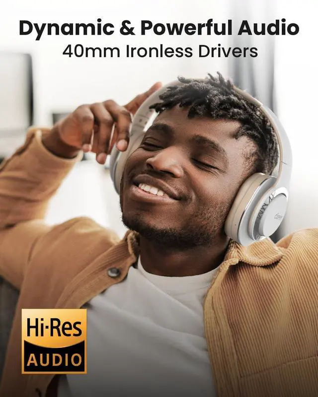 Alt view image 2 of 6 - Audio Enduro 100 Bluetooth Wireless Over the Ear Headphone - Up to 100 Hours Battery Life, Built-in Mic, Hi-Res Sound, Comfortable Fit and Fordable Design, for iPhone & Android (Sand)