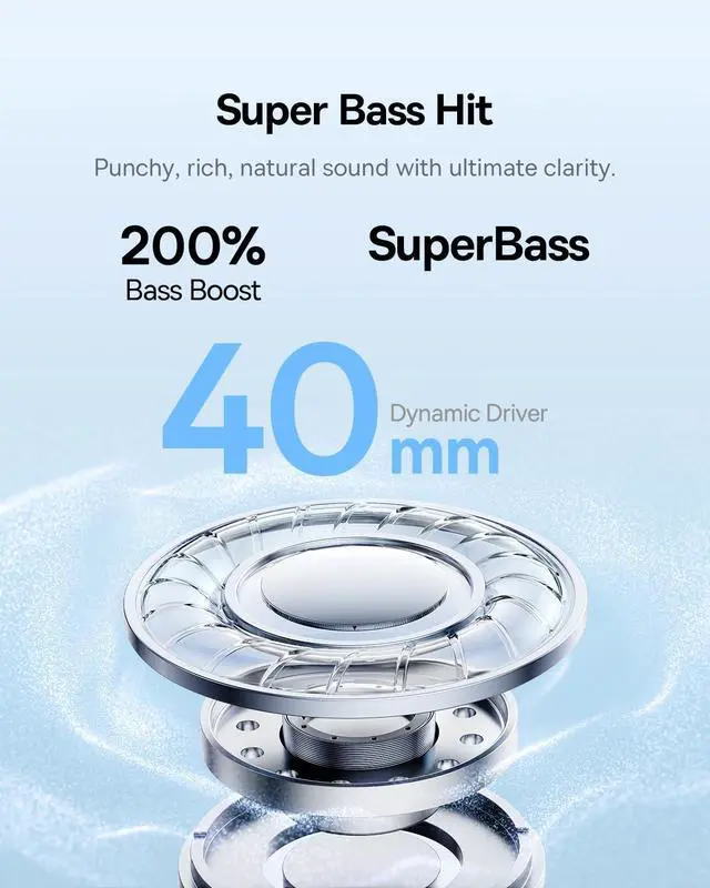 Alt view image 3 of 7 - Bass BH1 Lite Bluetooth Headphones Over Ear, SuperBass, 80H Playtime,AI ENC Clear Calls, Comfortable Fit, Smart App Control, Bluetooth 6.0, Foldable Lightwight Headset for Travel -Cosmic Black