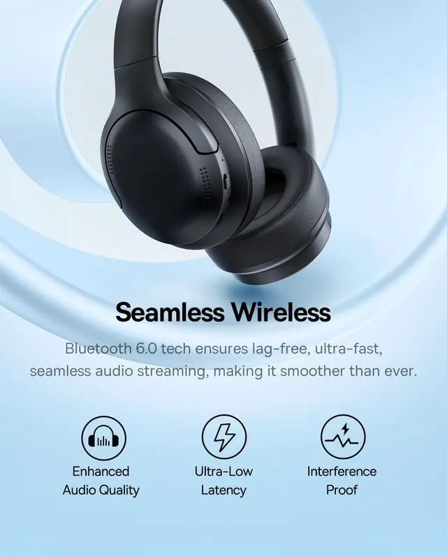 Alt view image 4 of 7 - Bass BH1 Lite Bluetooth Headphones Over Ear, SuperBass, 80H Playtime,AI ENC Clear Calls, Comfortable Fit, Smart App Control, Bluetooth 6.0, Foldable Lightwight Headset for Travel -Cosmic Black
