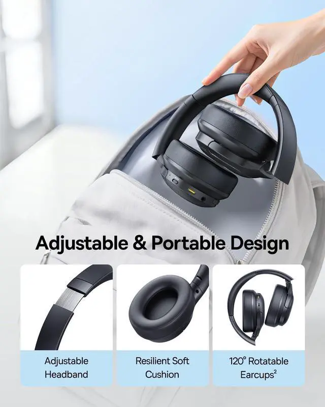 Alt view image 6 of 7 - Bass BH1 Lite Bluetooth Headphones Over Ear, SuperBass, 80H Playtime,AI ENC Clear Calls, Comfortable Fit, Smart App Control, Bluetooth 6.0, Foldable Lightwight Headset for Travel -Cosmic Black