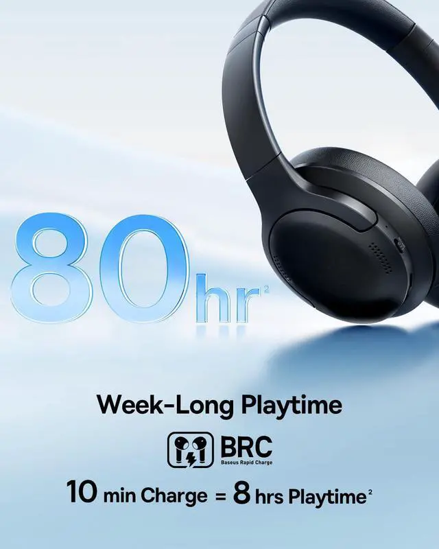 Alt view image 7 of 7 - Bass BH1 Lite Bluetooth Headphones Over Ear, SuperBass, 80H Playtime,AI ENC Clear Calls, Comfortable Fit, Smart App Control, Bluetooth 6.0, Foldable Lightwight Headset for Travel -Cosmic Black