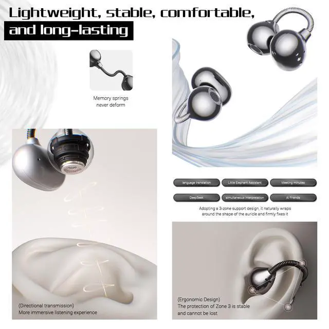 Alt view image 7 of 7 - Dmooster D95 Open Ear Clip-On Bluetooth 6.0 Headphones, Sport Earbuds | Wireless Headphones,Immersive Sound,Creative Design Clip-on Open Ear Wireless Earbuds,Bluetooth 6.0,IPX6 Waterproof
