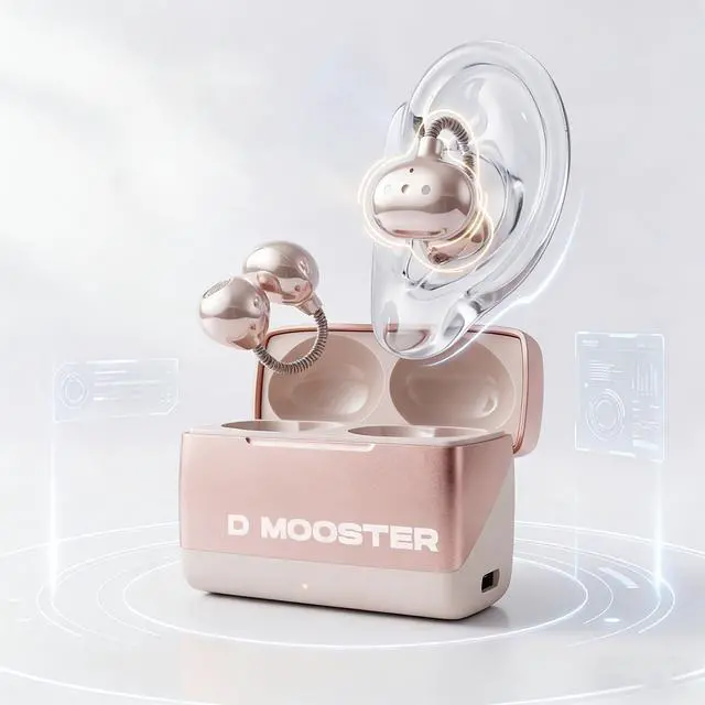 Main image of Dmooster D95 Open Ear Clip-On Bluetooth 6.0 Headphones, Sport Earbuds Pink | Wireless Headphones,Immersive Sound,Creative Design Clip-on Open Ear Wireless Earbuds,Bluetooth 6.0,IPX6 Waterproof