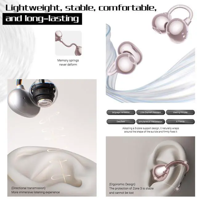 Alt view image 4 of 7 - Dmooster D95 Open Ear Clip-On Bluetooth 6.0 Headphones, Sport Earbuds Pink | Wireless Headphones,Immersive Sound,Creative Design Clip-on Open Ear Wireless Earbuds,Bluetooth 6.0,IPX6 Waterproof