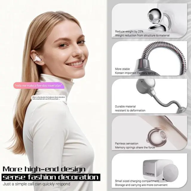 Alt view image 6 of 7 - Dmooster D95 Open Ear Clip-On Bluetooth 6.0 Headphones, Sport Earbuds Pink | Wireless Headphones,Immersive Sound,Creative Design Clip-on Open Ear Wireless Earbuds,Bluetooth 6.0,IPX6 Waterproof