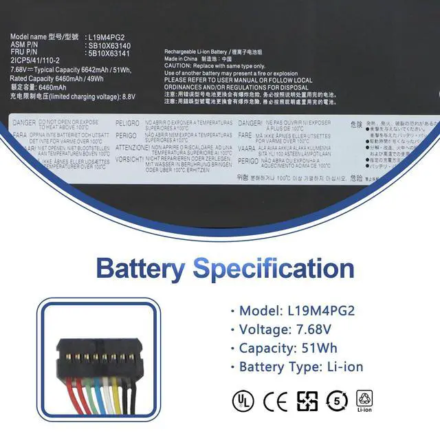 Alt view image 2 of 7 - L19M4PG2 Laptop Battery for Lenovo IdeaPad ChromeBook Flex 5 13.3 inch | Model 82B80006UX Series L19D4PG2 5B10X63138 L19L4PG2 SB10X63140 5B10X63141 5B10X63136 SB10X63137 7.68V 51Wh