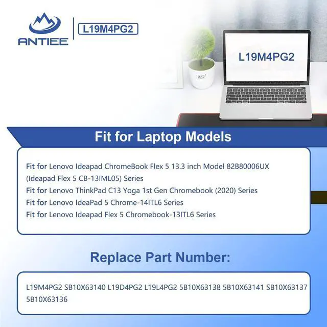Alt view image 5 of 7 - L19M4PG2 Laptop Battery for Lenovo IdeaPad ChromeBook Flex 5 13.3 inch | Model 82B80006UX Series L19D4PG2 5B10X63138 L19L4PG2 SB10X63140 5B10X63141 5B10X63136 SB10X63137 7.68V 51Wh