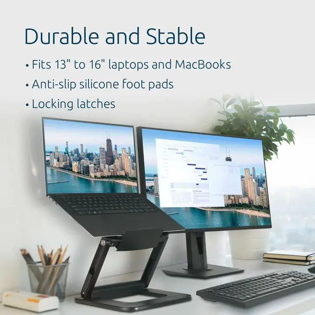 Alt view image 2 of 7 - SmartFit EQ Adjustable Laptop Stand for Desk, Foldable Portable Notebook Holder, Anti-Slip Silicone Tablet Mount for 13"-16" Laptops and Tablets, Black K50427NA