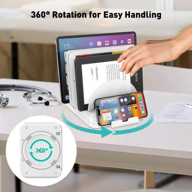 Alt view image 3 of 6 - Vertical Laptop Stand Holder & Desk Organizer Rack - Adjustable Dock for MacBook, iPad, Phone (6-in-1 Multi Device Storage System with 360° Rotation)