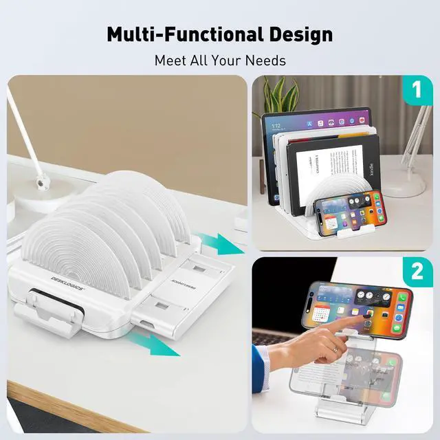 Alt view image 5 of 6 - Vertical Laptop Stand Holder & Desk Organizer Rack - Adjustable Dock for MacBook, iPad, Phone (6-in-1 Multi Device Storage System with 360° Rotation)
