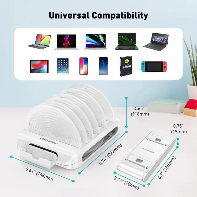 Alt view image 6 of 6 - Vertical Laptop Stand Holder & Desk Organizer Rack - Adjustable Dock for MacBook, iPad, Phone (6-in-1 Multi Device Storage System with 360° Rotation)