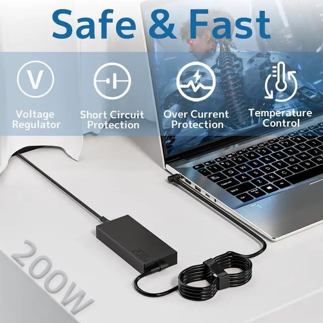 Alt view image 4 of 6 - 200W Charger Compatible with ASUS ROG TUF Gaming Laptop Power Adapter | ROG Zephyrus, Strix, TUF Dash, 180w 200 watt Stable High Power Output, for Work Home Office, 20V 10A adp-200jb d replacement