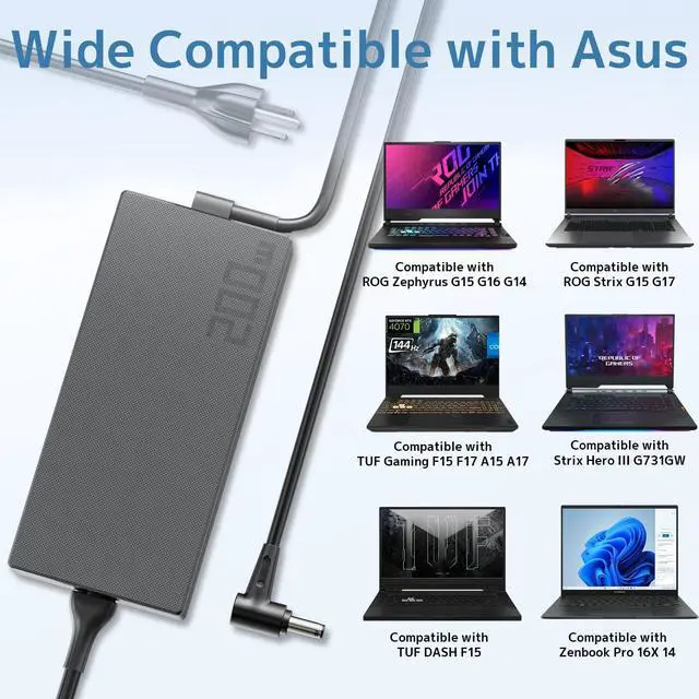 Alt view image 5 of 6 - 200W Charger Compatible with ASUS ROG TUF Gaming Laptop Power Adapter | ROG Zephyrus, Strix, TUF Dash, 180w 200 watt Stable High Power Output, for Work Home Office, 20V 10A adp-200jb d replacement