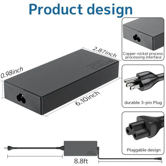 Alt view image 6 of 6 - 200W Charger Compatible with ASUS ROG TUF Gaming Laptop Power Adapter | ROG Zephyrus, Strix, TUF Dash, 180w 200 watt Stable High Power Output, for Work Home Office, 20V 10A adp-200jb d replacement