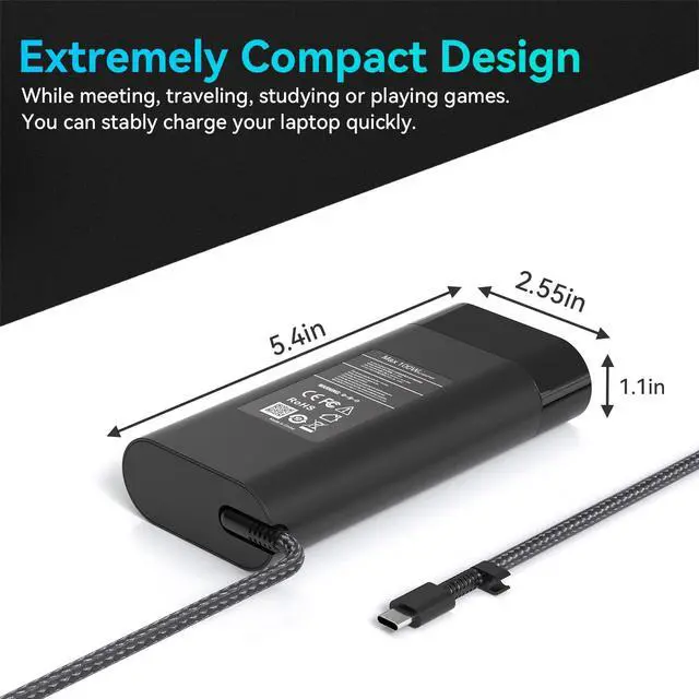 Alt view image 6 of 6 - 100W 110W USB-C Laptop Charger Compatible with HP ZBook Firefly 16 14 G11 ZBook 8 G1ak G1as G1i G1a 14" 16" EliteBook X 8 G1i G1a Envy 17 17-cw1000 OmniBook 7 AI 16-ay000 Type C Power Cord