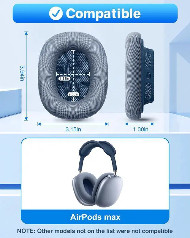 Alt view image 2 of 6 - Fabric Ear Pads for AirPods Max Headphone Magnetic Blue