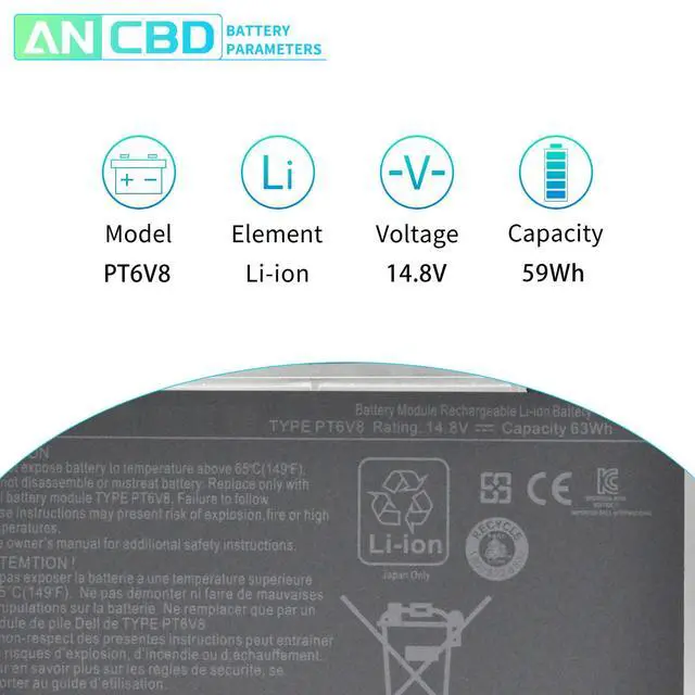 Alt view image 2 of 7 - PT6V8 Laptop Battery for Dell Alienware M11x P18G M14xR1 M14xR2 M11xR3 | M11xR2 P06T 8P6X6 T7YJR P06T001 P18G002 KR08P6X6 312-0984 P18G001 0T7YJR DKK25 14.8V 4000mAh/59Wh