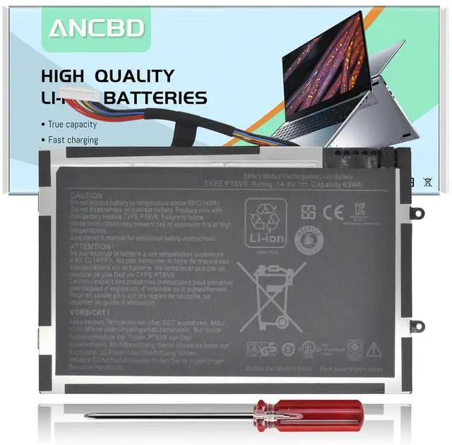 Main image of PT6V8 Laptop Battery for Dell Alienware M11x P18G M14xR1 M14xR2 M11xR3 | M11xR2 P06T 8P6X6 T7YJR P06T001 P18G002 KR08P6X6 312-0984 P18G001 0T7YJR DKK25 14.8V 4000mAh/59Wh