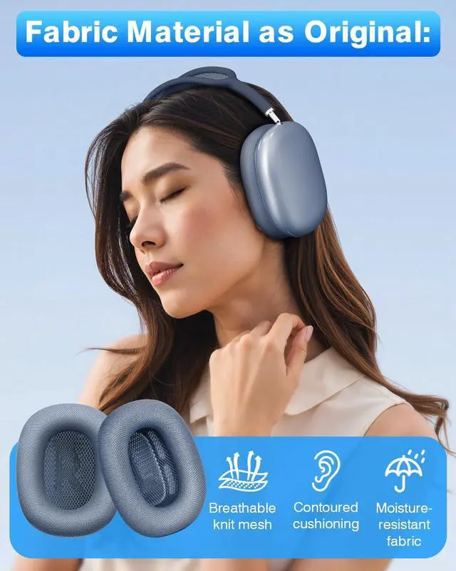 Alt view image 6 of 6 - Fabric Ear Pads for AirPods Max Headphone Magnetic Blue