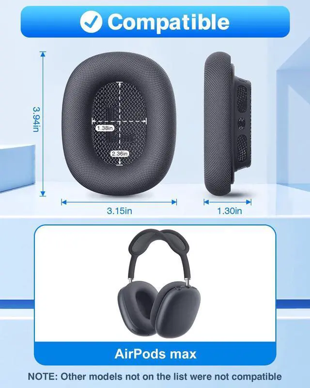 Alt view image 2 of 6 - Fabric Ear Pads for AirPods Max Headphone Magnetic Midnight