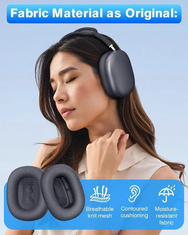 Alt view image 6 of 6 - Fabric Ear Pads for AirPods Max Headphone Magnetic Midnight
