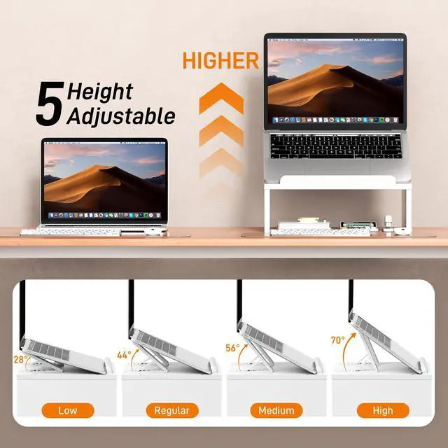 Alt view image 2 of 6 - Adjustable Wood Laptop Stand with Storage Space - Notebook Organizer & Ergonomic Computer Riser, Wrist Rest Included, Compatible with 9.8-15'' Laptops (MacBook Air Pro/HP/Dell/Lenovo),White