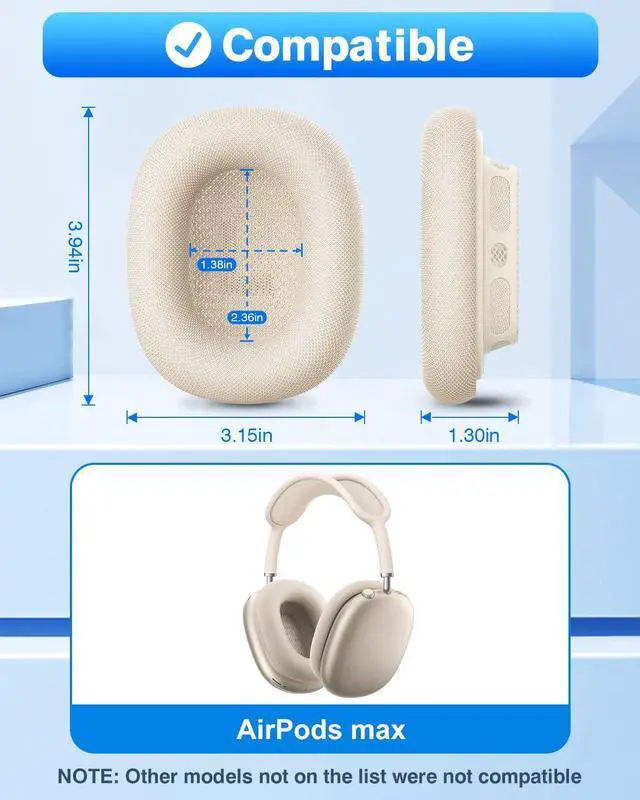 Alt view image 2 of 6 - Fabric Ear Pads for AirPods Max Headphone Magnetic Starlight
