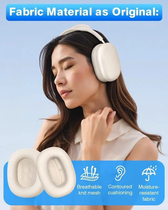 Alt view image 6 of 6 - Fabric Ear Pads for AirPods Max Headphone Magnetic Starlight