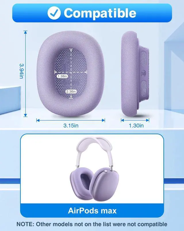 Alt view image 2 of 6 - Fabric Ear Pads for AirPods Max Headphone Magnetic Purple