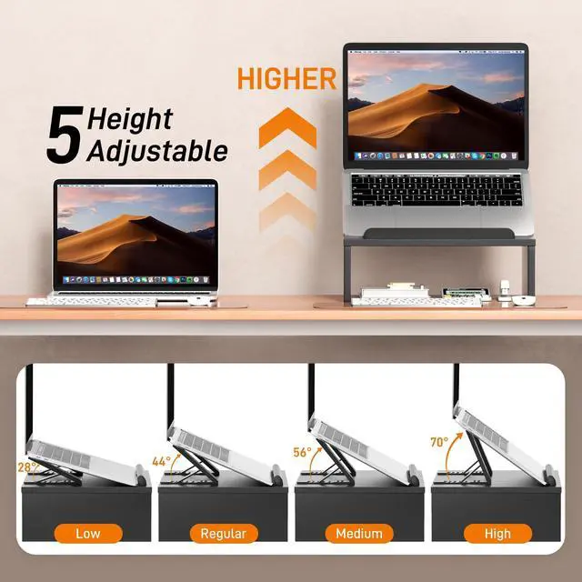 Alt view image 2 of 6 - Adjustable Wood Laptop Stand with Storage Space - Notebook Organizer & Ergonomic Computer Riser, Wrist Rest Included, Compatible with 9.8-15'' Laptops (MacBook Air Pro/HP/Dell/Lenovo),Black