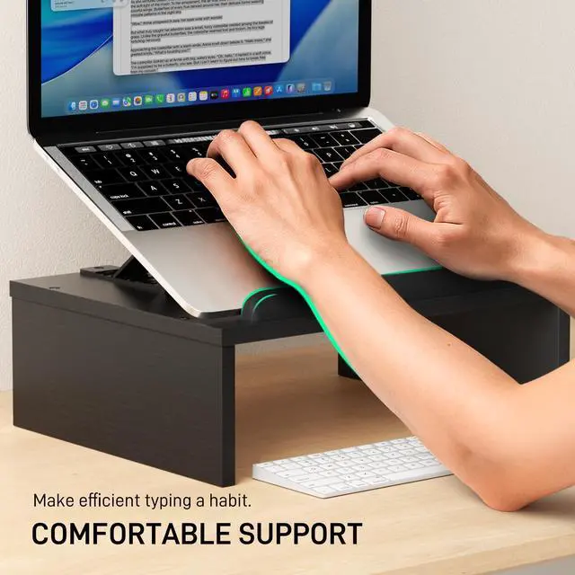 Alt view image 4 of 6 - Adjustable Wood Laptop Stand with Storage Space - Notebook Organizer & Ergonomic Computer Riser, Wrist Rest Included, Compatible with 9.8-15'' Laptops (MacBook Air Pro/HP/Dell/Lenovo),Black