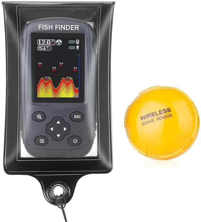 Main image of Portable Rechargeable Fish Finder Wireless Sonar Sensor Fishfinder with Water Resistant Bag Case