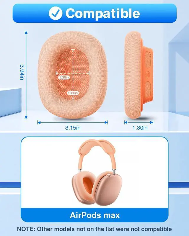 Alt view image 2 of 6 - Fabric Ear Pads for AirPods Max Headphone Magnetic Orange