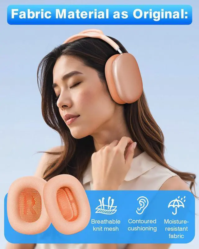 Alt view image 6 of 6 - Fabric Ear Pads for AirPods Max Headphone Magnetic Orange