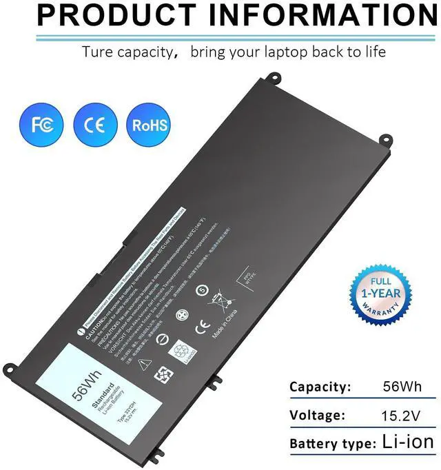 Alt view image 3 of 7 - 33YDH laptop Battery replacement for Dell Inspiron 17 7000 7786 7779 7773 7778 G3 G5 G7 3579 3779 5587 7588 15 7577 Latitude 13 3380 14 3490 15 3590 3580 99NF2 PVHT1 P72F 81PF3 081PF3 P30E001 56WH