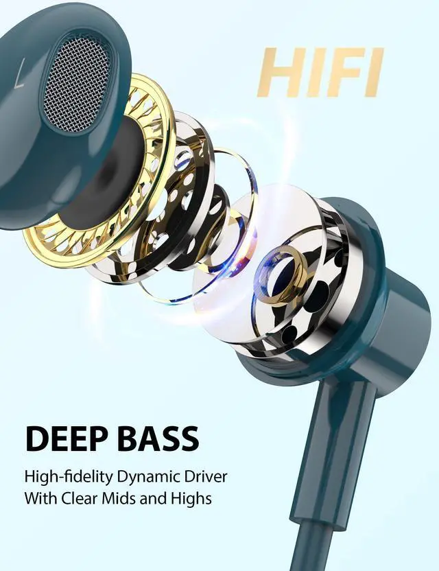 Alt view image 3 of 6 - for Apple Lightning Headphones MFi-Certified Wired Earbuds Blue | Magnetic Larger Ear Buds Earphones with Anti-Drop Tips Corded Headset Cord for iPhone 14 Plus 13 Pro Max 12 Mini 11 XS XR 8