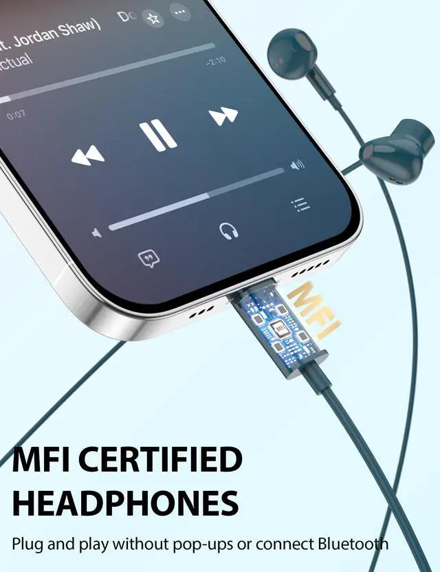 Alt view image 4 of 6 - for Apple Lightning Headphones MFi-Certified Wired Earbuds Blue | Magnetic Larger Ear Buds Earphones with Anti-Drop Tips Corded Headset Cord for iPhone 14 Plus 13 Pro Max 12 Mini 11 XS XR 8