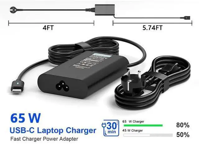 Alt view image 4 of 7 - 65W USB-C Laptop Charger Compatible with Dell Pro 16 15 | PC16250 DC15250 PB16250 DB16250 DB06250 14 DC14250 Pro 16 PC16250 Latitude 15 5540 2-in-1 Laptop Power AC Adapter