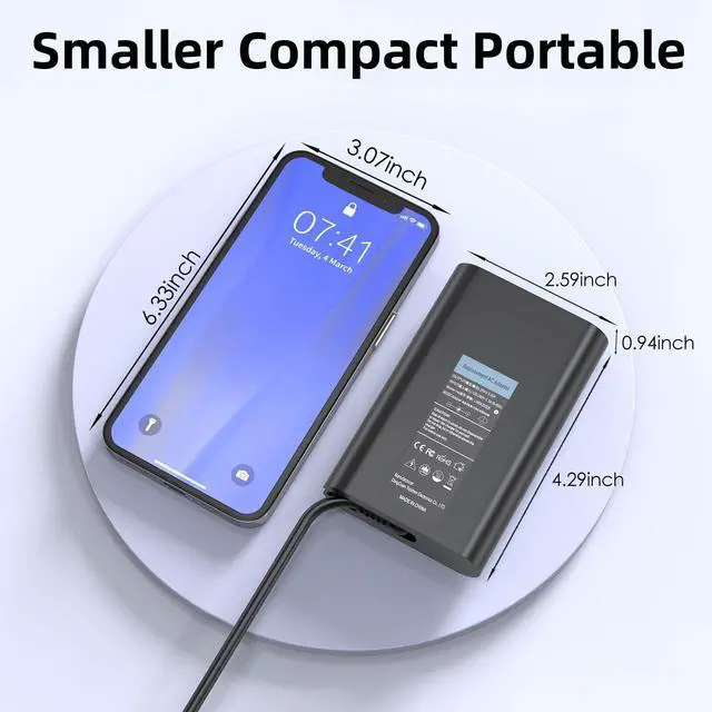Alt view image 6 of 7 - 65W USB-C Laptop Charger Compatible with Dell Pro 16 15 | PC16250 DC15250 PB16250 DB16250 DB06250 14 DC14250 Pro 16 PC16250 Latitude 15 5540 2-in-1 Laptop Power AC Adapter