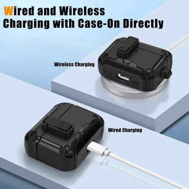 Alt view image 3 of 6 - Compatible with AirPods Pro 3 Case, Rugged Tough Hard Shell (Automatic Snap Switch Lock) Compatible with MagSafe with Lanyard and Stand Function for AirPods Pro 3 Cover (Black)