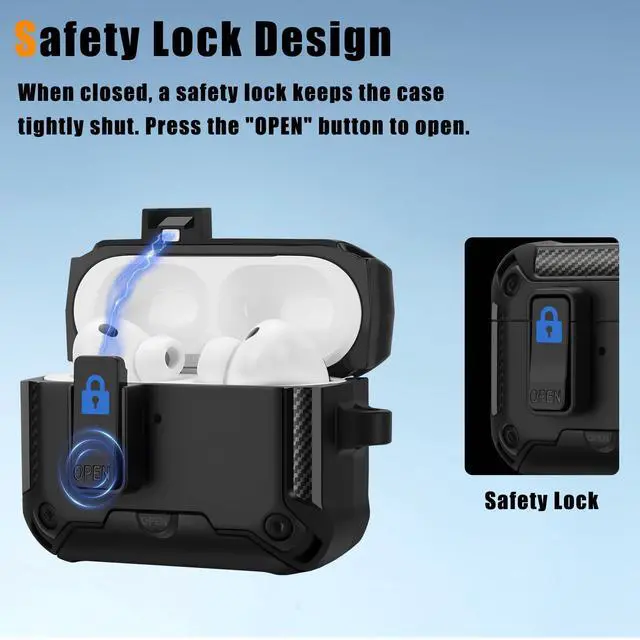 Alt view image 4 of 6 - Compatible with AirPods Pro 3 Case, Rugged Tough Hard Shell (Automatic Snap Switch Lock) Compatible with MagSafe with Lanyard and Stand Function for AirPods Pro 3 Cover (Black)