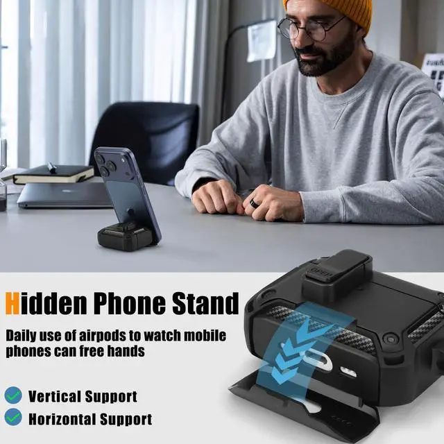 Alt view image 6 of 6 - Compatible with AirPods Pro 3 Case, Rugged Tough Hard Shell (Automatic Snap Switch Lock) Compatible with MagSafe with Lanyard and Stand Function for AirPods Pro 3 Cover (Black)
