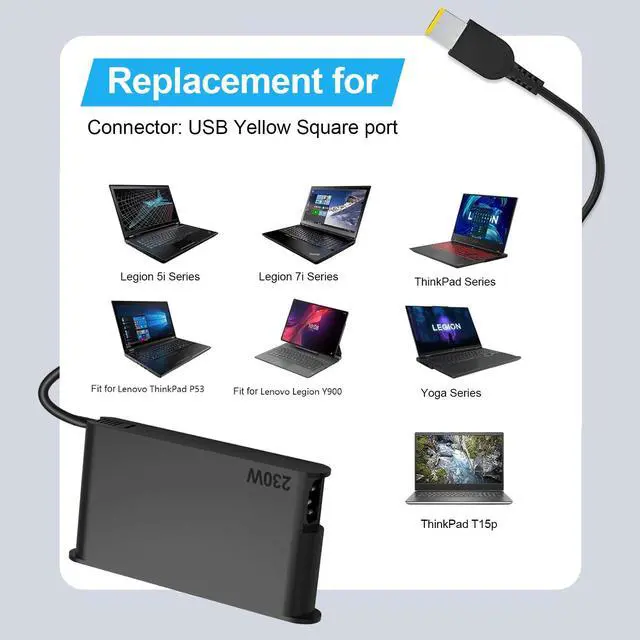 Alt view image 4 of 7 - 230W Slim Laptop Charger Compatible with Lenovo Legion 5 7 5P C7 S7 Y520 Y740 Y730 Y900 Y910 Y920 Y7000P ThinkPad P16 P15 P70 P52 P73 Compatible P/N: GX20L29347 ADL230NLC3A Laptop Power Supply Adapter
