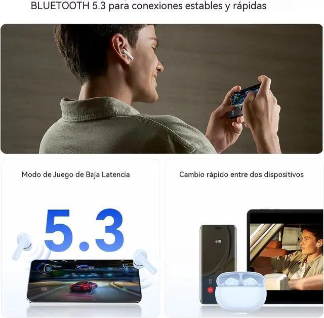 Alt view image 4 of 6 - Choice Earbuds X7i Bluetooth Headphones 40 Hours Duration, 45dB Noise Cancellation Lightweight Wireless Headphones, IP54 Water and Dust Resistant, White