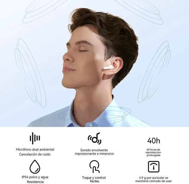 Alt view image 6 of 6 - Choice Earbuds X7i Bluetooth Headphones 40 Hours Duration, 45dB Noise Cancellation Lightweight Wireless Headphones, IP54 Water and Dust Resistant, White
