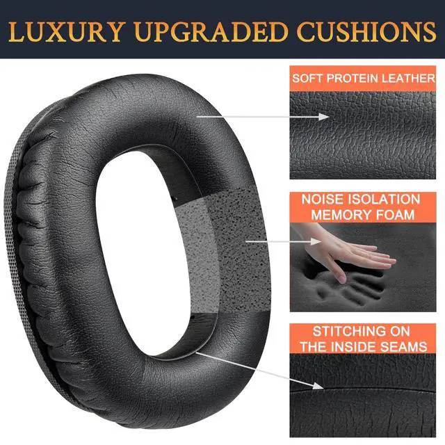 Alt view image 3 of 7 - Replacement Earpads for Marshall Monitor III(3.0 Edition) ANC Over-Ear Headphones, Ear Pads Cushions with Soft Protein Leather and High-Density Memory Foam - Black